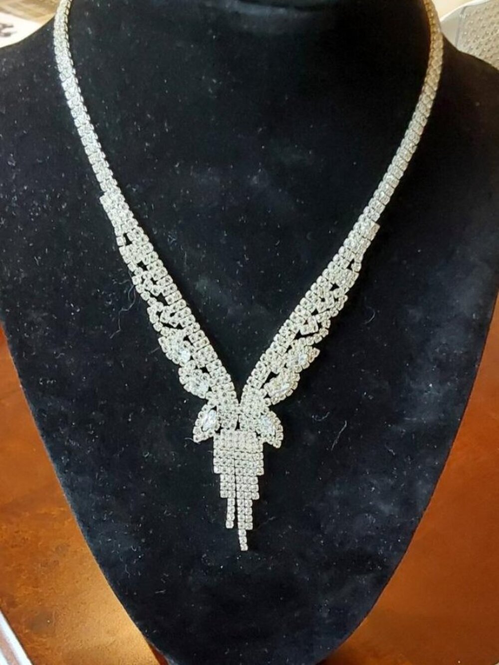 Silver-tone Fringe Rhinestone Cascading Necklace